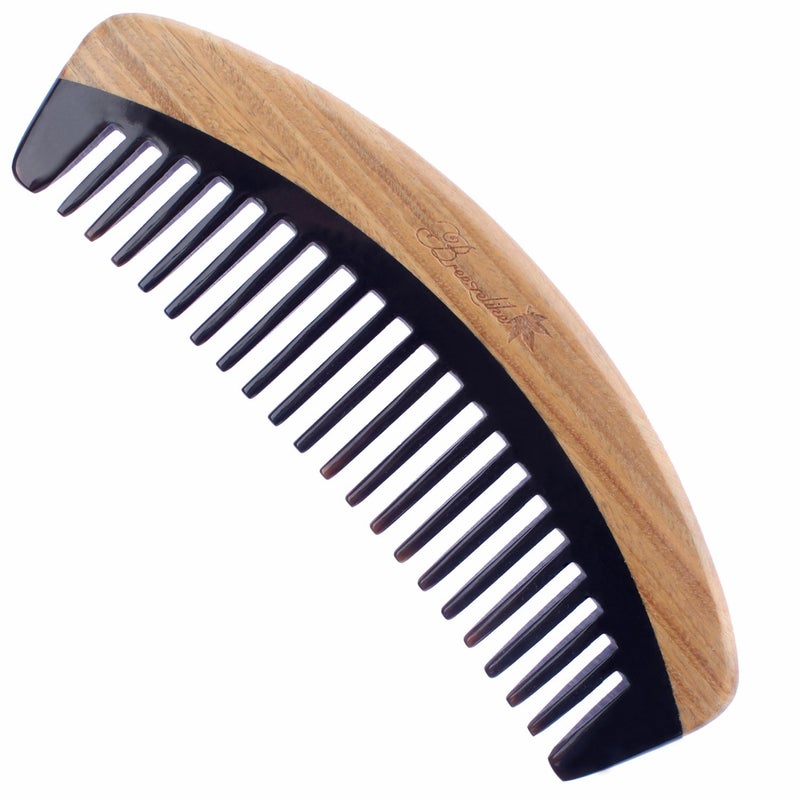 Breezelike Hair Comb - Wide Tooth Wooden Detangling Comb for Curly Hair - No Static Sandalwood Buffalo Horn Comb for Men and Women - Image 1
